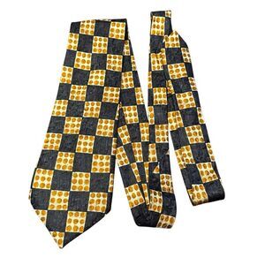 Vintage Richel1980s 100% Silk Tie Black Brown 4” x 58”